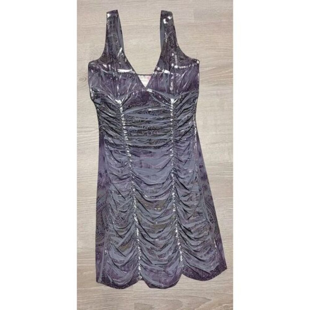 Body Central Women's Purple Silver Runched Sexy Dress Size Small Made In USA